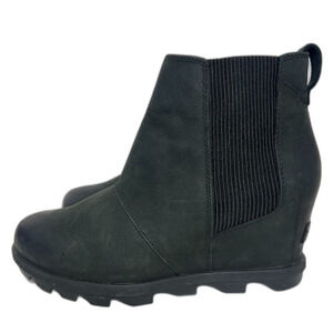 Sorel Women's Joan of Arctic Wedge Bootie Black Leather Ankle Boot Size 9